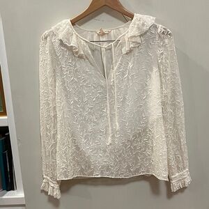 Rebecca Taylor Cream Floral Lace Blouse Silk Crêpe